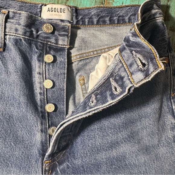 Agolde 90s Pinch Waist Jeans Size 27 100% Cotton Button Fly Distressed Hem - Picture 11 of 14